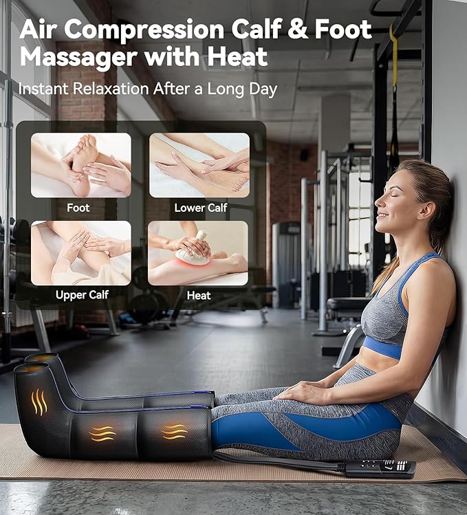 Leg Massager with Heat Foot and Calf Air Compression Massager with 6 Modes &amp 9 Intensities 3-Level Heating LED Display Timer Zipper Design Home Relaxation for Tired Feet &amp CalvesBlack
