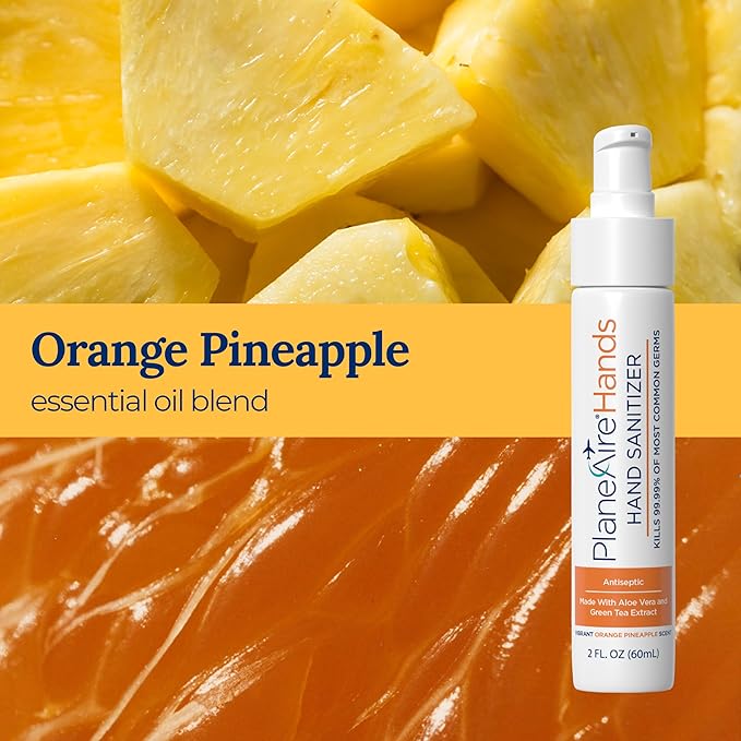 Orange Pineapple Gel Hand Sanitizer | Soothing Moisturizing Hydrating | Tropical Scent | Essential Oils Green Tea Extract Aloe and Vegan Glycerin | TSA-Approved Travel Essential | 3-pack