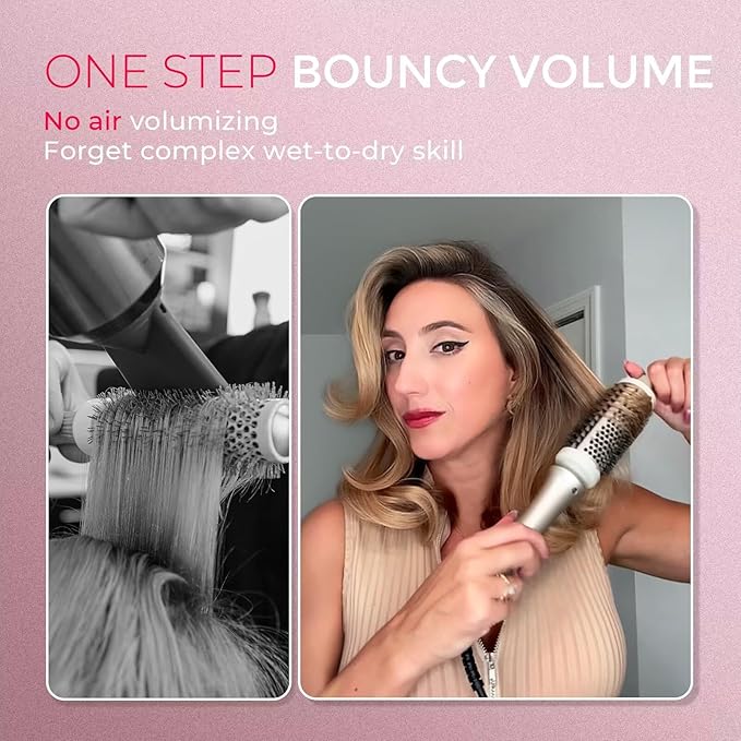 TYMO 2.0 Thermal Brush Curling Brush - STYLUX 1.7 Blowout Volumizer with Flexi-Fit for Hair Straightening Heated Round Styler Tool Hair Straightener and Curler 2 in 1 Dual Voltage &amp Light Gol