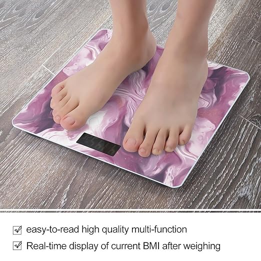 Pearl Purple Marble Digital Bathroom Scale for Body Weight Weighing Scale with Backlit LCD Display High Precision Measurements &amp Measures Weight Up to 180kg