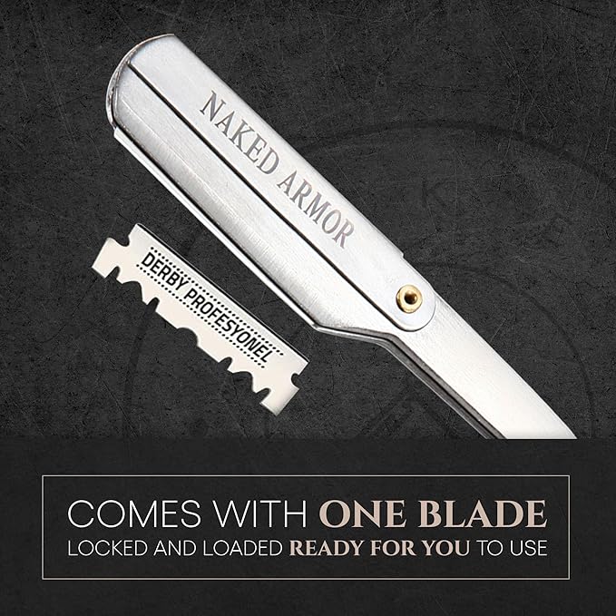 Best Shavette Straight Razor - Replaceable Blade Straight Razor Metal Handle Shavette No Stropping or Honing Great For Beginners Starter Blade Hygienic Close Shave Leather Case (Silver)