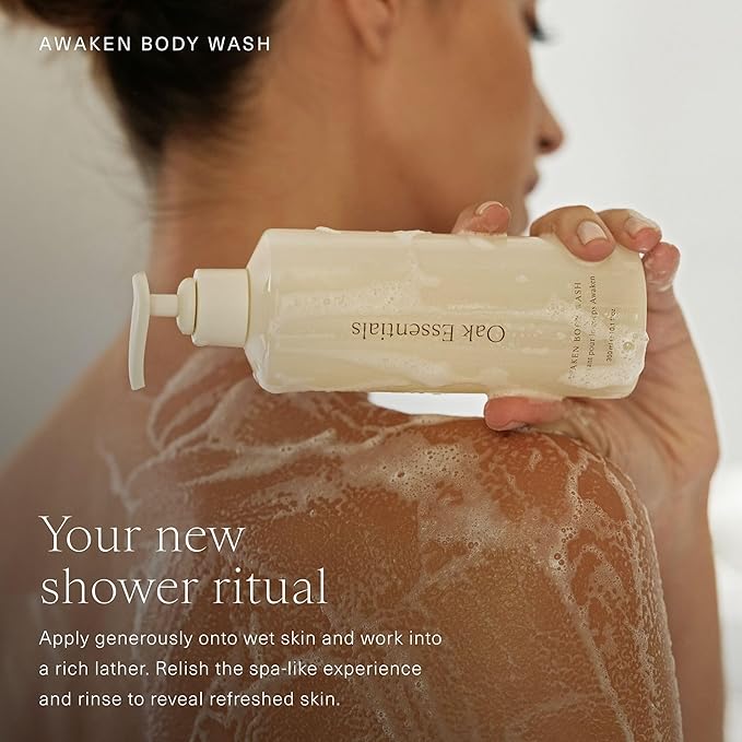 Oak Essentials Awaken Body Wash | Hydrating Shower Gel with Lavender Oil Cedarwood Oil &amp Rice Bran Extract 10.1 Fl Oz