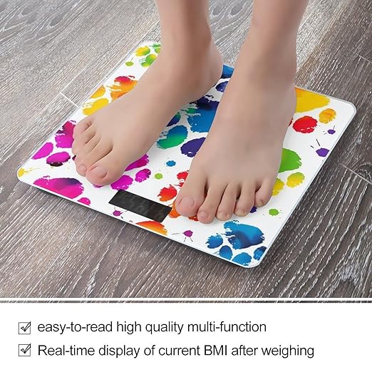 Digital Bathroom Scale for Body Weight Scale with Bright LCD Display High Accuracy Step-On Technology Auto On/Off Colorful Dog Paw Print Digital Scales 400 Lbs /180kg