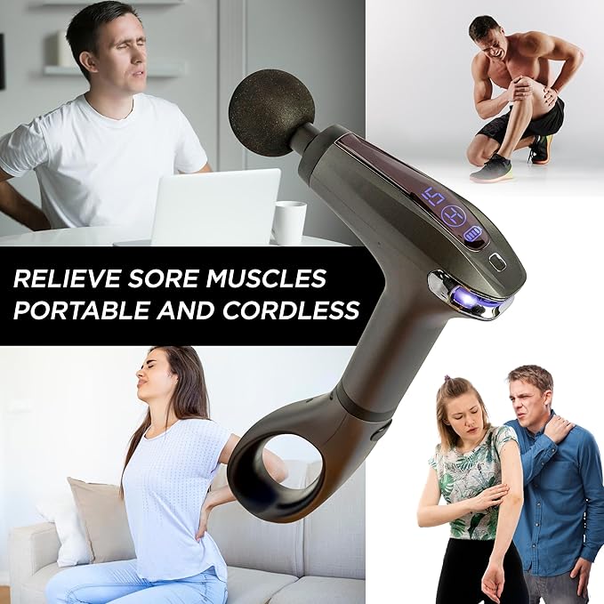 Massage Gun Deep Tissue | Percussion Massager for Back and Neck Pain Relief | Portable Handheld Muscle Massage Guns | Travel-Friendly Carry Case | Rechargable Extended Ergonomic Handle