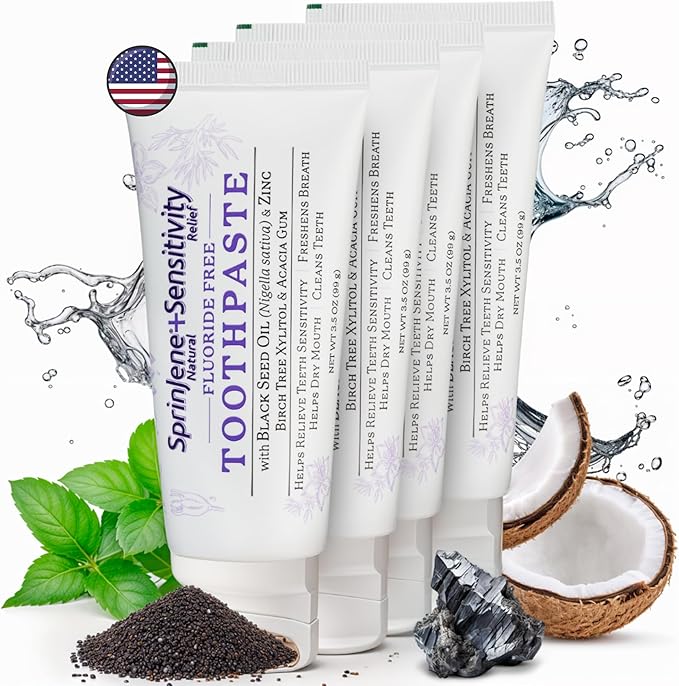 SprinJene Customer Favorite's Oral Care Bundle – Natural Toothpaste &amp Alcohol-Free Mouthwash Set Fluoride Free SLS Free Black Seed Oil &amp Zinc Formula Premium Value Essentials Duo Pack