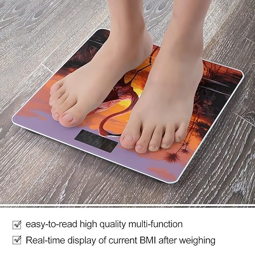 Pink Flamingo Sunset Bathroom ScaleHighly Accurate Digital Weighing Machine for People Bright LED Display Weight Scale for The Aldult Home Use