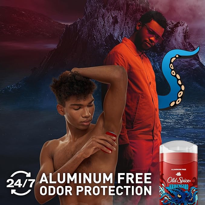 Old Spice Aluminum Free Deodorant for Men 24/7 Odor Protection 24/7 Freshness &amp Lasting Scent Goes on Clear Krakengard with Deep Ocean Scent 3.0 oz (Pack of 3)
