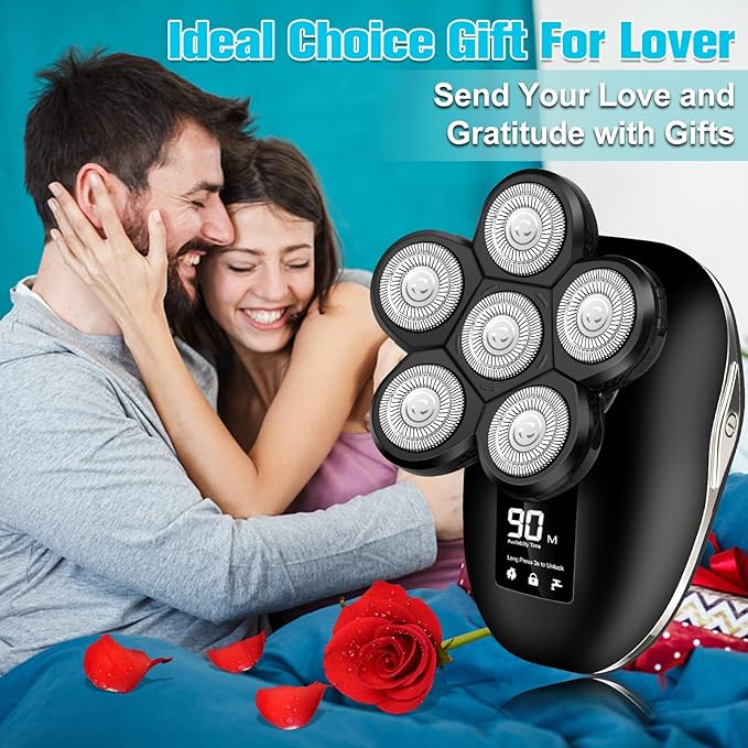 Electric Shaver for Men 6 in 1 Electric Razor for Men IPX7 Wet/Dry Waterproof Men's Shavers Rotary Head with Shavers Kit LED Display Gifts for Husband DadBoyfriend (Silver)