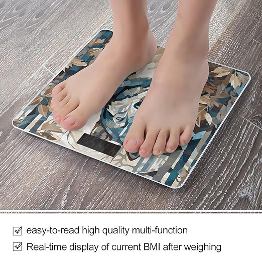 Hand Drawn Dog Pattern Scale for Body Weight Precision Bathroom Weighing Scales with Back Lit LCD Display Sturdy Tempered Glass Body Weight Scales Digital Bathroom Scale 400lb