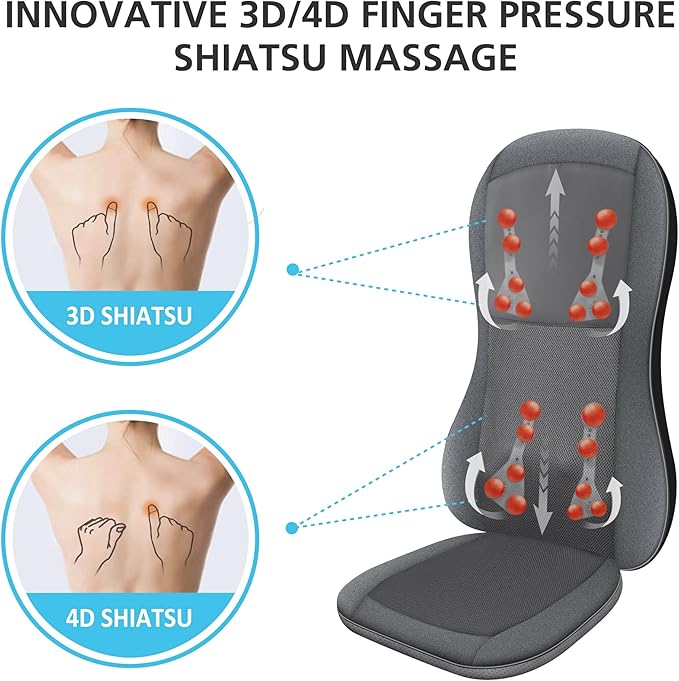 COMFIER Shiatsu Full Back MassagerMassage Chair Pad with Heat2D/3D Massage Seat CushionChair Massager with 10 Shiatsu Nodes Rolling Kneading Chair Pads for Lower BackGift for MenWomen