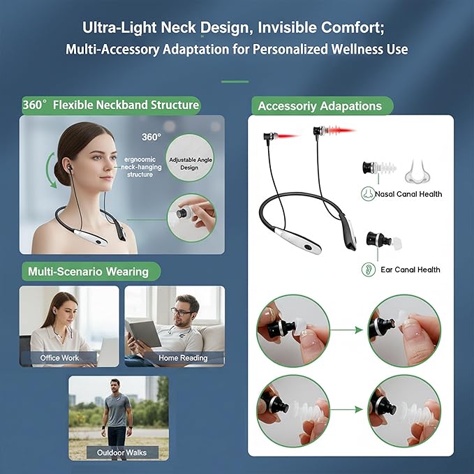 Red Light Therapy for Nose &amp Ears 2-in-1 Infrared Nasal &amp Ear Care Device Portable Lightweight Wellness Tool with Neck-Hanging Design Auto Timer Ideal for Seasonal Discomfort &amp Dry Ind