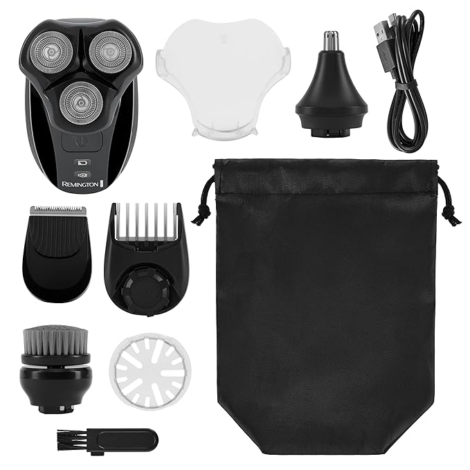 Remington Balder 3 Head Shaver Dual-Track Cutting Heads Multi-Directional Pivot 45 Minute Run Time 100 Percent Waterproof Complete Grooming Kit with Beard Trimmer Nose and Ear Trimmer