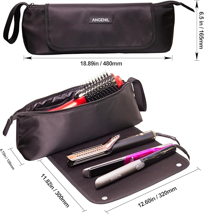 ANGENIL Pro Titanium Flat Iron Hair Straightener and Curler Anti-Scald Dual Voltage with Large Capacity Heat Resistant Travel Bag