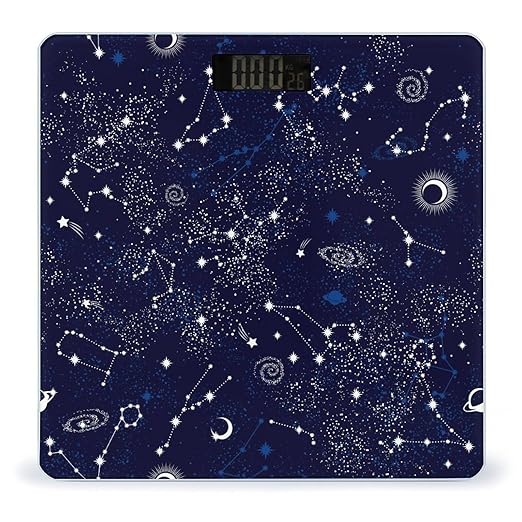 Zodiac Constellation Galaxy Starry Night Stars Glow in The Dark Midnight Smart Square Scale with Digital Display for Bathroom Scale