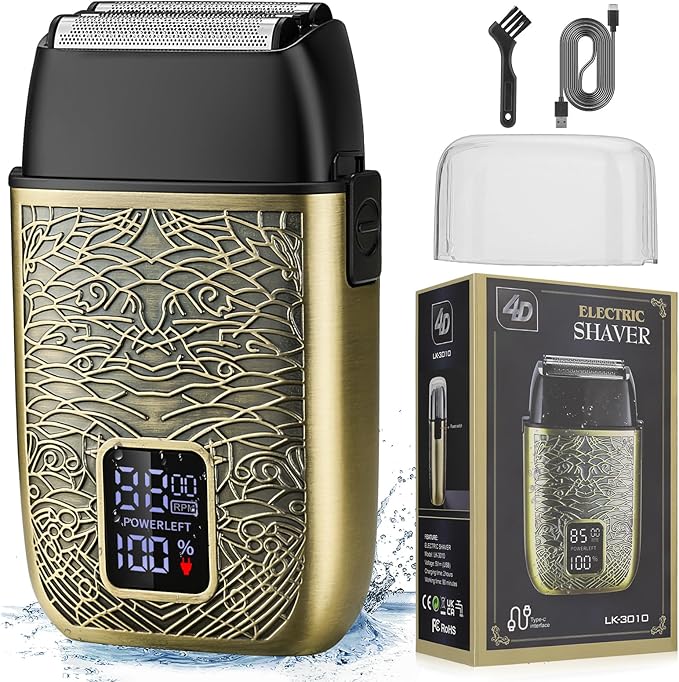 Electric Shavers for MenPowerful Motor Electric RazorHead Shavers for Bald MenTriple Foil Beard TrimmerBarber Supplies LED Displays &amp USB Charging Waterproof Shaver Gifts