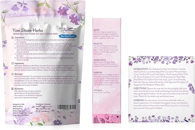 FIVONA Yoni Care Kit 6 in 1 - pH Balanced Natural Yoni Oil Herbal Soap Bar for Feminine Wash Detox V Steam Herbs Blue Moon Foldable Sitz Bath Steam Pot Hand Flusher and Drawstring Storage Bag