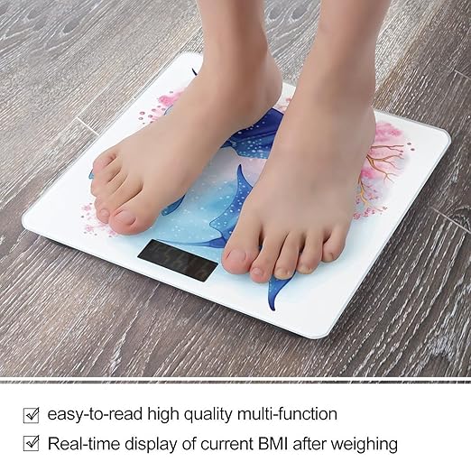 Sea Animals Stingrays Weight Scale Large Bathroom Scales Digital Weight with Bright LED Display Non Slip Automatic Weighing Scale Fashion Weighing Machine for Body