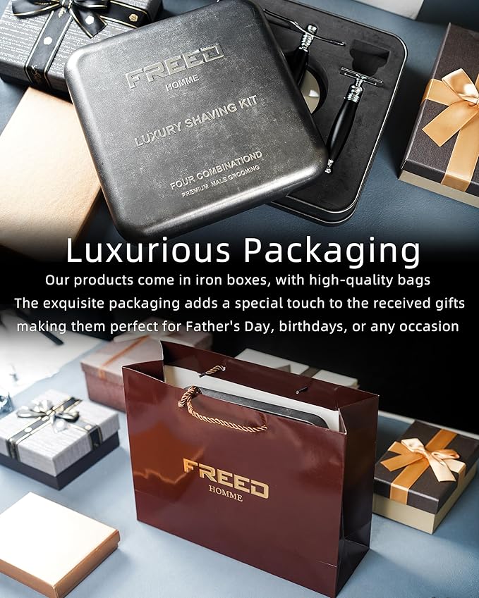 FREED Bronze Series Custom Laser-Engraved Double-Edged Safety Razor Aluminum Alloy Material Includes 120 Bladesit's the best gift for menfathers or birthdays (Bronze Black)