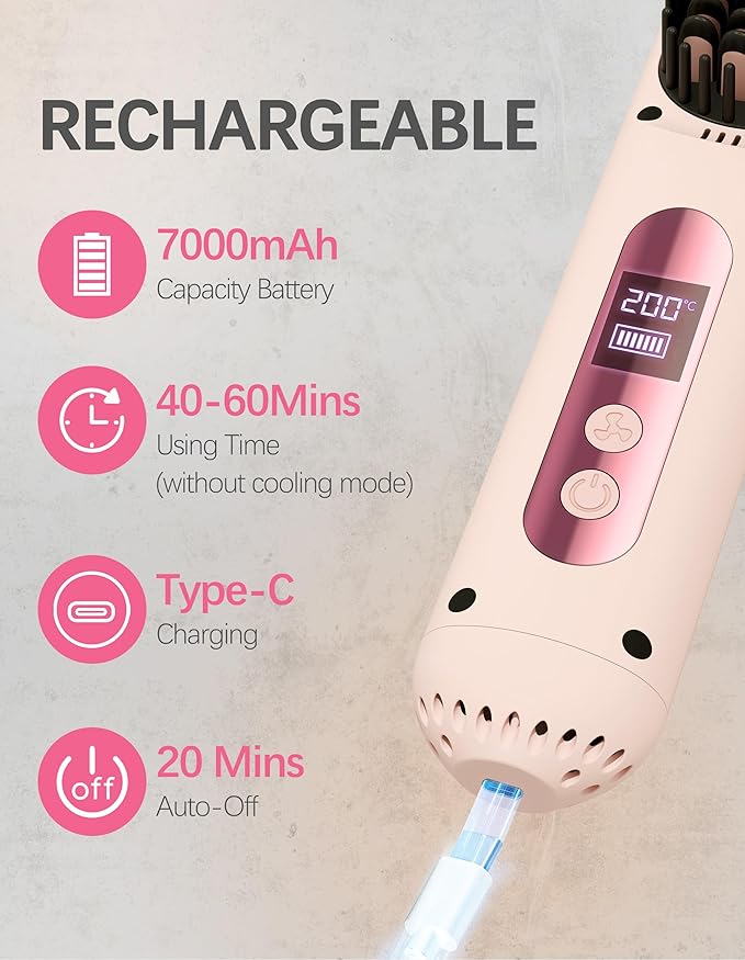 Cordless Hair Straightener Brush Portable Hair Straightener with Cooling Mode Negative Ions for Frizz-Free Shine &amp LED Display USB-C Charging &amp Fast Heating Gift for Women