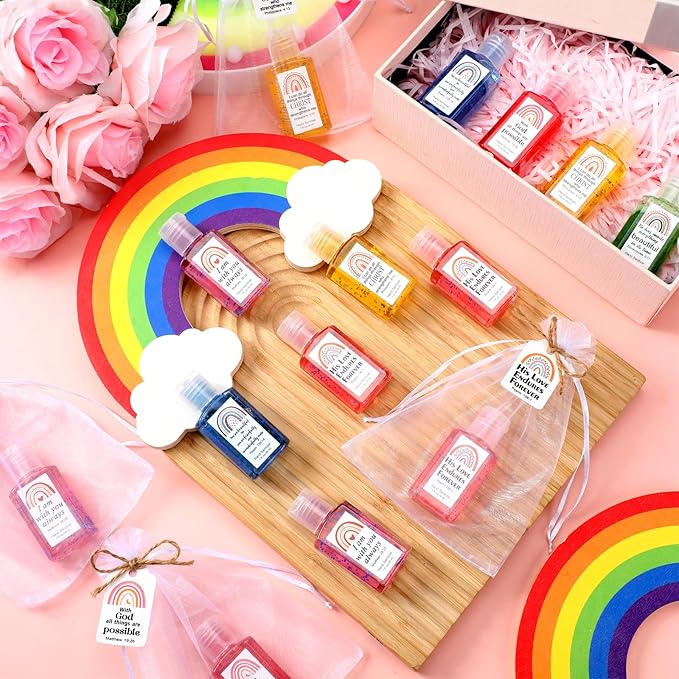 Frienda 24 Set Rainbow Christian Hand Sanitizer Bible Verse Church Mini Travel Size Hand Sanitizer Bulk Inspirational Scripture Religious Gift Women Teacher Nursing Coworker Graduation Party