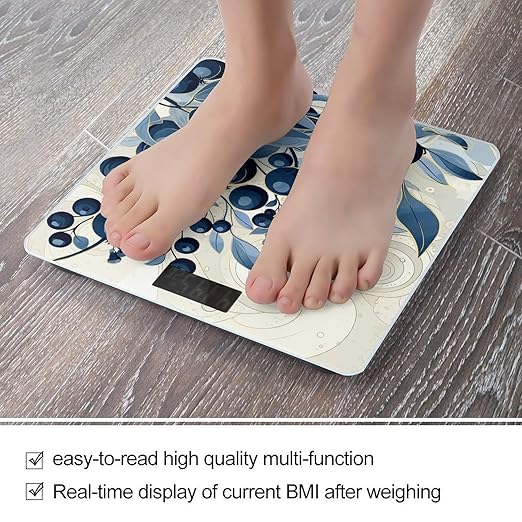 Field of Blueberries Bathroom Scale for Body Weight Bathroom Weighing Scale with Backlit LCD Display Highly Accurate Measures Weight Up to 180kg