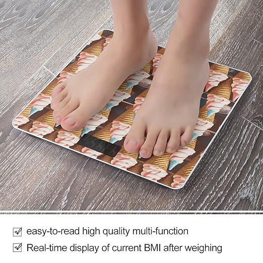 Ice Cream Cones Fifties Time Bathroom Scale Automatic Power On/Off Body Scales LCD Backlight Display Square Digital Scale Rounded Corners Bathroom Scales for Home Bedrooms