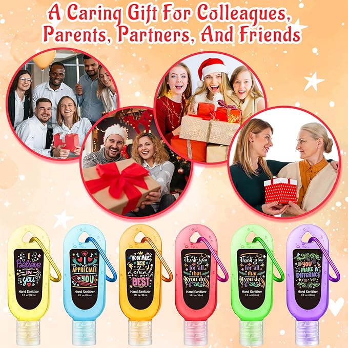 24 Pack Inspirational Scented Hand Sanitizers Keychain Gift Mini Hand Sanitizer Bulk 1 oz Travel Size Sanitizer Gel Thank You Gift for Teachers Women Team Coworker Graduation Party Favors
