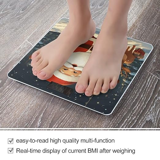 Christmas Santa Claus Scale for Body Weight Safe Rounded Corners Tempered Glass Digital Bathroom Scale LED Display 400lb Capacity Weight Scales with High Precision Sensors