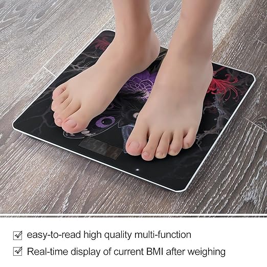 Purple Butterfly Weight Scale Large Digital Bathroom Scales with Bright LED Display Non Slip Digital Scale and Step On Fashion Weighing Machine for Body