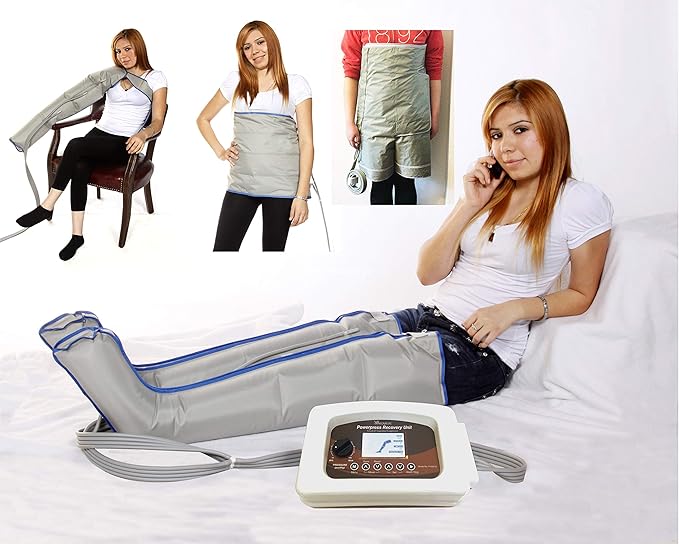 All in One POWERPRESS Recovery Boots Compression Leg Massage System w/Arm Waist &amp Waist Thigh Pants Set (Large Pair Set)