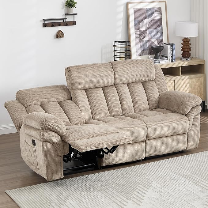CANMOV Recliner Sofa Set Manual Reclining Sofa with Overstuffed Armrest for Living RoomBedroom FurnitureOffice3 Seat Light Brown