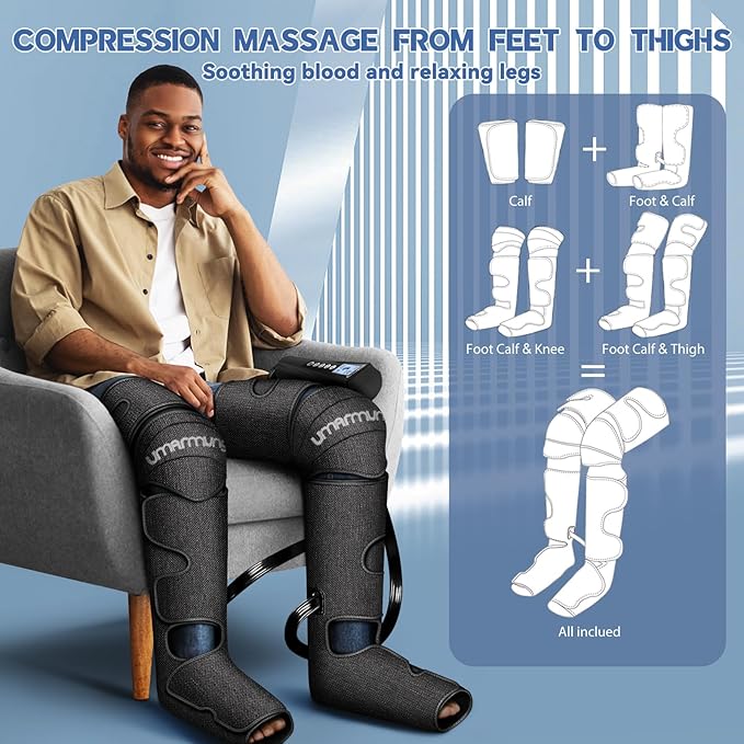 Air Compression Leg Massager with Heat - Ideal Christmas Mother's Day and Father's Day Gifts for Men Women Dad Mom - Relieves Foot and Knee Pain Eases Varicose Veins Cramps Swelling and Edema