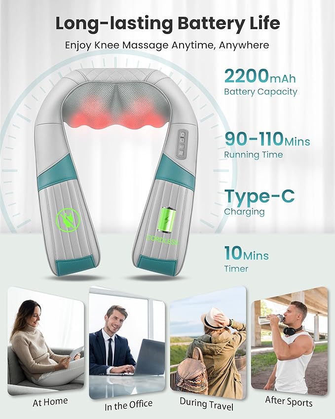 Snailax Cordless Neck Massager with Heat Shiatsu Neck Back Massager for Pain Relief Deep Tissue Rechargeable 4D Knead Shoulder Massager Pillow with Portable Carry Bag Gifts for Mom Dad