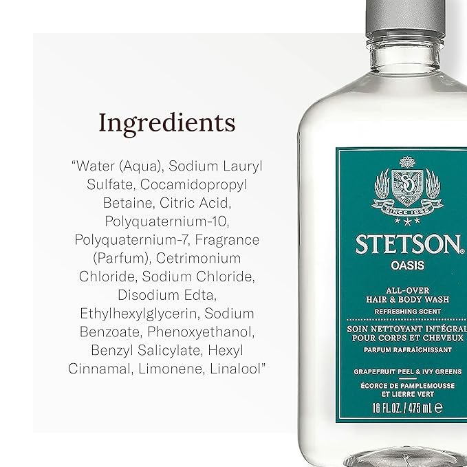 SCENT BEAUTY STETSON Personal Care All Over Hair &amp Body Wash Moisturizing Body Wash &amp Shampoo - 16 oz - 3 Pack - Oasis