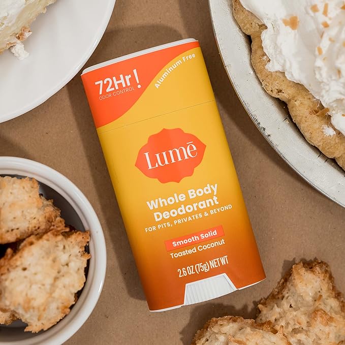 Lume Whole Body Deodorant - Smooth Solid Stick - 72 Hour Odor Control - Aluminum Free Baking Soda Free and Skin Loving - 2.6 Ounce (Pack of 3) (Toasted Coconut)