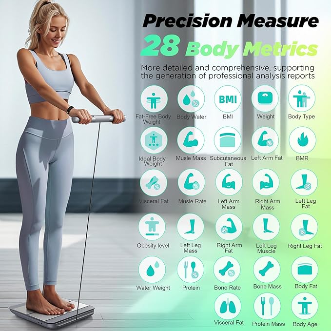 RunStar Scale for Body Weight and Fat Percentage 8-Electrodes Precision Digital Smart Scale for BMI 28 Body Composition Measurement Silver Bathroom Smart Scales with Large Display