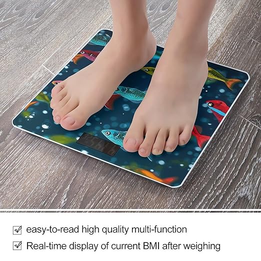 Underwater Colorful Minnows Bathroom Scale for Body Weight Bathroom Weighing Scale with Backlit LCD Display Highly Accurate Measures Weight Up to 180kg