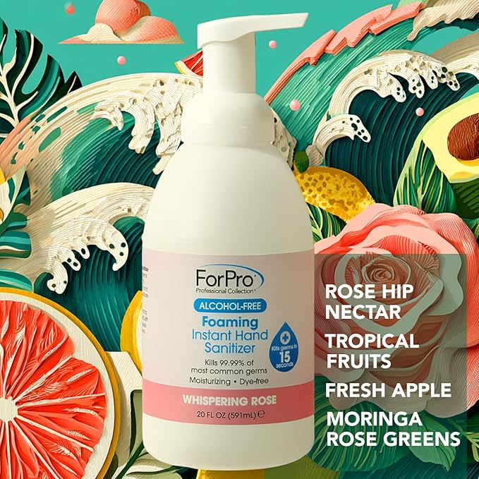 ForPro Alcohol-Free Foaming Instant Hand Sanitizer Moisturizing Dye-Free Formula Whispering Rose Scent 20 Fl Oz (Pack of 6)