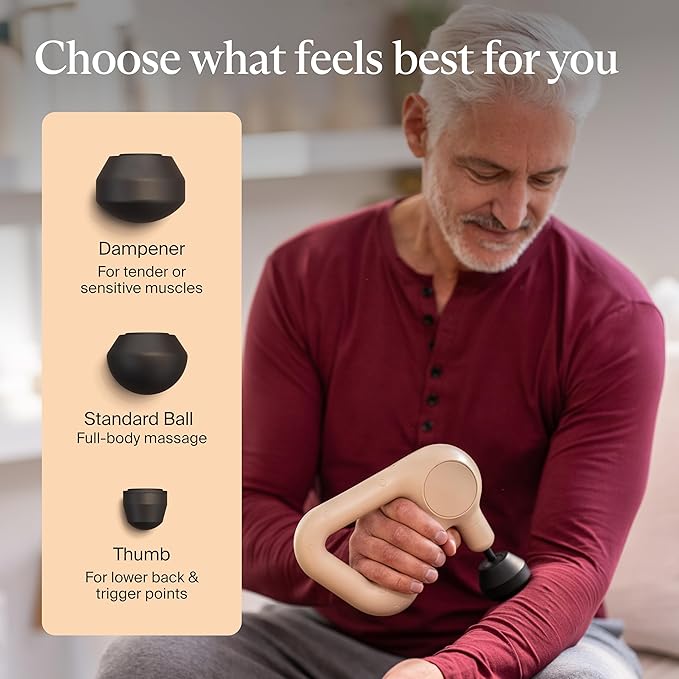 TheraGun Relief by Therabody - Easy-to-Use Comfortable &amp Light Handheld Percussion Massage Gun for Everyday Pain Relief Massage Therapy in Neck Back Leg Shoulder and Body (Sand)