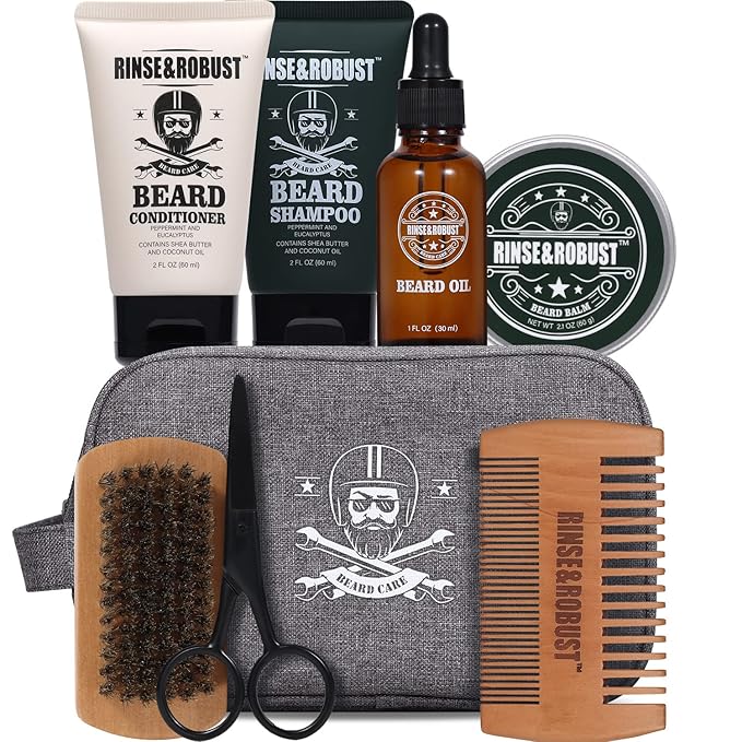Beard Growth Kit for Men Beard Care Set 8pcs with Traveling Bag Beard Grooming Wash &amp Beard Conditioner Kit