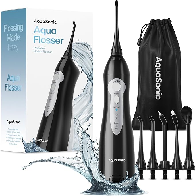 AquaSonic Aqua Flosser - Cordless Rechargeable Water Flosser for Teeth - Waterproof Portable Oral Irrigator for Dental Cleaning with 5 Jet Tips – Braces Home Travel
