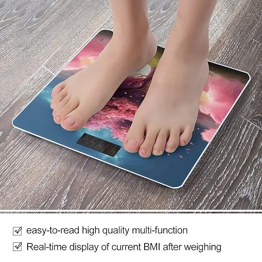 Colorful Pink Heart Tree Bathroom Scale Large LCD Backlight Display Digital Scale Rounded Corners Body Scales Automatic Power On/Off Bathroom Scales for Home Bedrooms