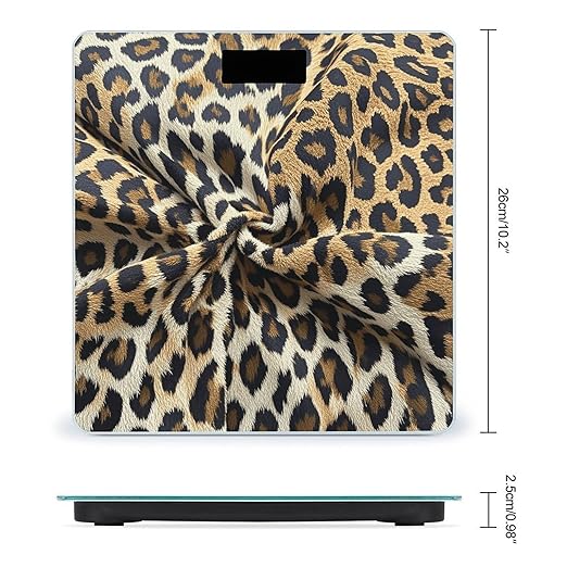 Leopard Print Pattern Scale for Body Weight Highly Accurate Digital Bathroom Scale Sturdy Tempered Glass Weighing Scales with LCD Display Fashion Body Fat Smart Scales 400lb