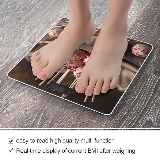 Stack of Cake Pops Bathroom Scale Automatic Power On/Off Body Scales LCD Backlight Display Square Digital Scale Rounded Corners Bathroom Scales for Home Bedrooms