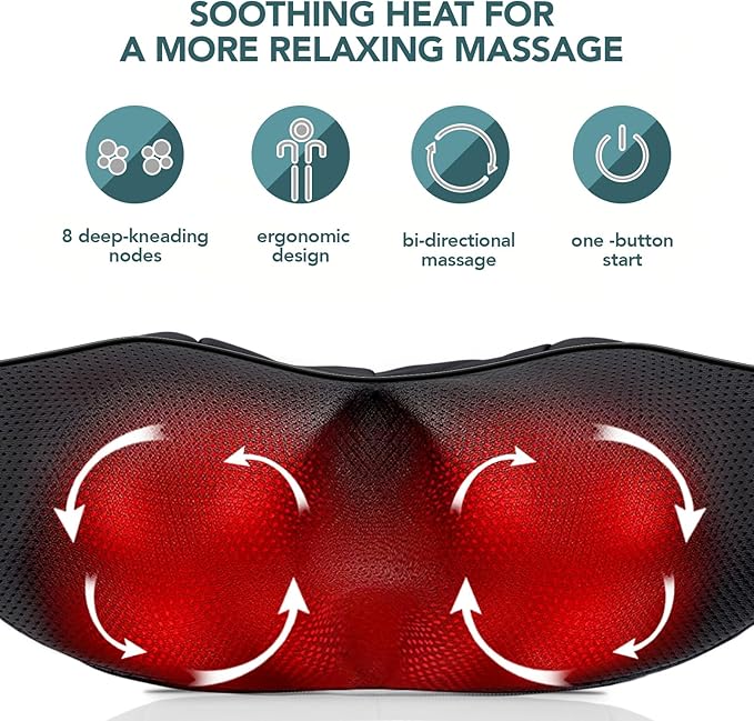 MagicMakers Electric Shiatsu Neck Massager with Heat - Pain Relief for Back Shoulders &amp Feet - Gifts for Men Women Mom Dad - From Daughter or Son - Ideal for Christmas Mother's Day &amp Fath