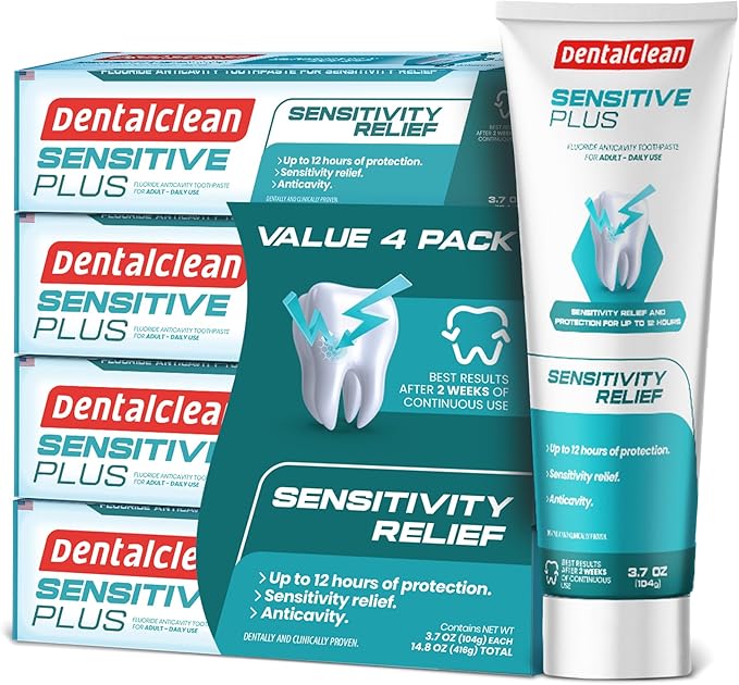 Dentalclean Alcohol-Free Mouthwash 33.8 Fl Oz (Blue Diamond Mint) + Pack of 4 Toothpaste Gel – Sensitivity Relief – Mild Mint – 3.7 oz