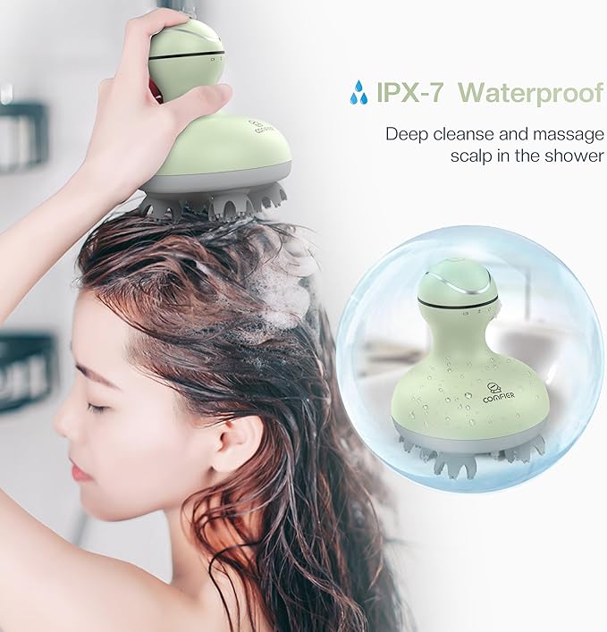 COMFIER Scalp Massager Electric Head Scratcher Portable Head Massager for Hair Growth with 84 Silicone Massage Nodes Dog&ampCat Massager Rechargeable Waterproof Gifts for MomDadWomenMen (Gre