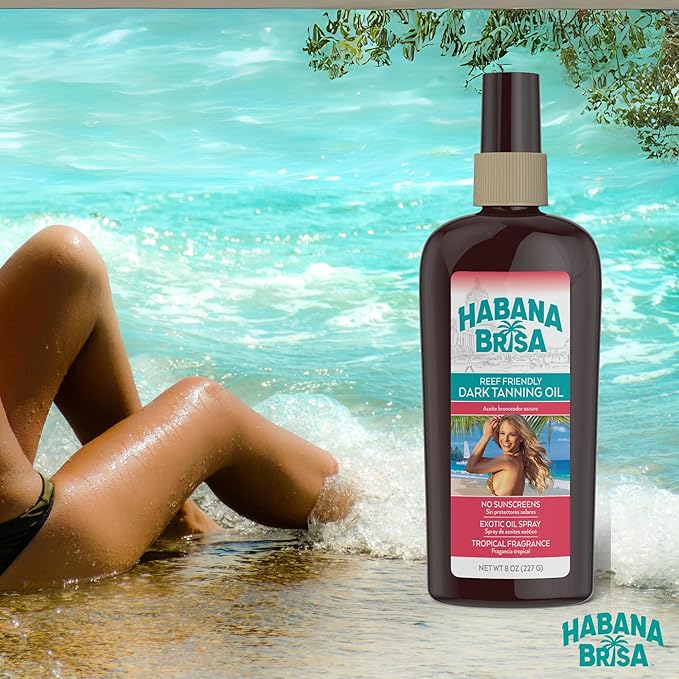 Habana Brisa Reef Friendly Tanning Oil Twin Pack (2 x 8oz) – Reef Safe Non-Greasy Sun Tanning Oil with Moisturizing Tropical Oils – Small Batch Sun Care Made in USA (Twin Pack (2x 8oz))