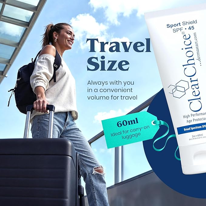 Clear Choice Sport Shield SPF 45 – Mineral Sunscreen &amp Moisturizer | Non-Greasy Broad-Spectrum Face &amp Body SPF | Micronized Zinc Oxide | No White Cast | Dermatologist Recommended 60 ml / 2 oz