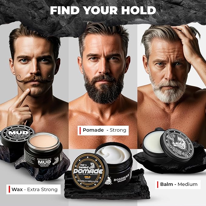 Bossman Hair &amp Beard Pomade for Men (Gold Scent) – Medium Hold &amp Moisturizing for Hair Beard &amp Mustache Styling – Made in USA